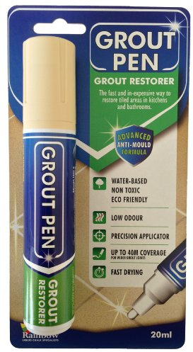 Grout Pen Cream Tile Paint Marker: Waterproof Grout Paint Pen, Tile Grout Colorant and Sealer Pen for Bathroom, Shower, Kitchen, More - Cream, Wide 15mm Tip (20mL)