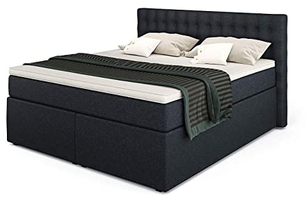 Betten Jumbo King Boxspringbett 180x200 cm mit Bettkasten 7-Zonen TFK Härtegrad H3 und Visco-Topper | Farbe Marineblau | div. Größen verfügbar