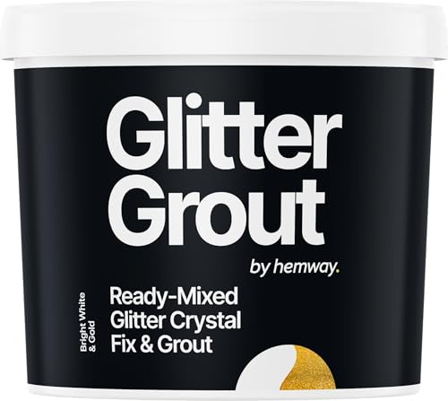 Hemway Gold Glitter with White Grout 2.5L / 4.5kg Ready Mixed Glitter Grout & Fix | Floor, Wall & Tile Adhesive, Water-Resistant, Anti-Mould, Easy to Use & Fast-Drying