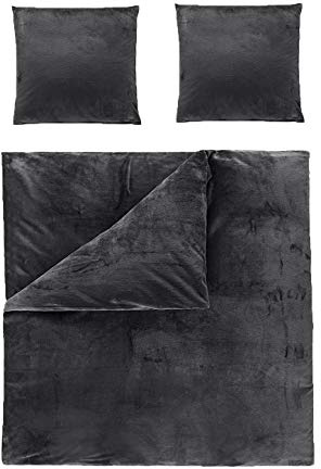 BaSaTex Cashmere-Touch Bettwäsche Set, 2X 135x200 2X 80x80 cm, Schwarz | Wende, Winter 100% Microfaser UNI und Uni in 4