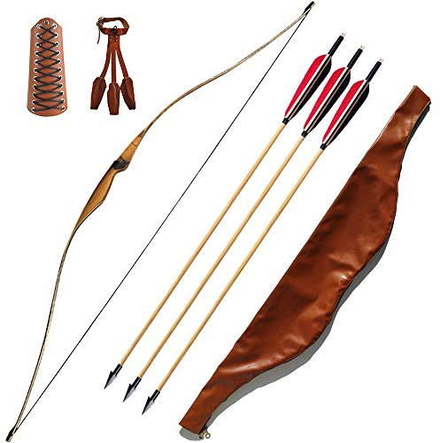 MILAEM 54 Bogenschießen Recurve Bogen mit Pfeilen 10-35lbs handgemachte traditionelle Langbogen Sportbogen Erwachsene Jagdbogen für Outdoor-Ziel Praxis Training für Rechtshänder (10lbs)