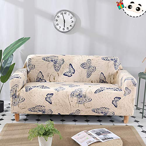 EnHome Sofa Überwürfe Sofabezug, 1 2 3 4 Sitzer Elastisch Antirutsch Schonbezug Spandex Stretch Sofahussen Couchbezug mit Armlehne Abdeckung Hussen für Sofa (Blauer Schmetterling,3 Sitzer)