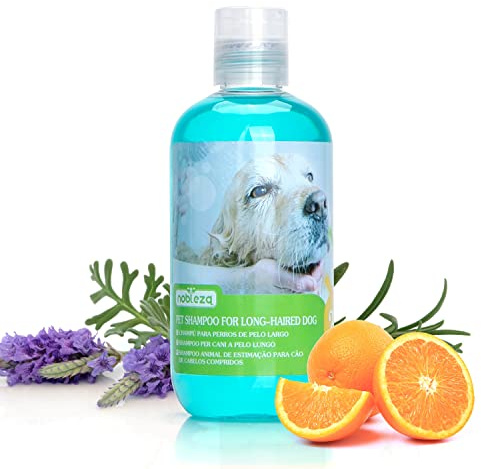 Nobleza Champú para perros de pelo largo, efecto desenredante, champú para perros de pelo largo, antibacteriano y dermoprotector, dermatitis e hipoalergénico con lavanda y perfume de cítricos, 250 ml