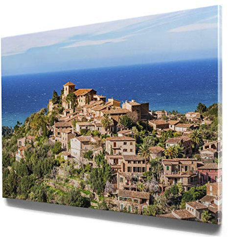 BilderKing Traumhafte Mallorca-Bilder im Großformat 120x80cm, Deia - als großes XXL Leinwandbild. Wandbild als Hintergrund und Deko für Wohnzimmer & Schlafzimmer. Aufgespannt auf Holzrahmen