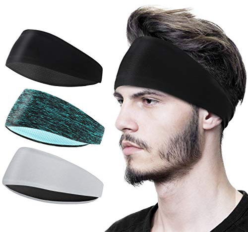 Stirnband Sport Damen Herren,Schweißband & Sport Stirnband Feuchtigkeitstransport Workout Schweißbänder für Laufen, Cross Training, Yoga und Fahrradhelm (3 Stück)