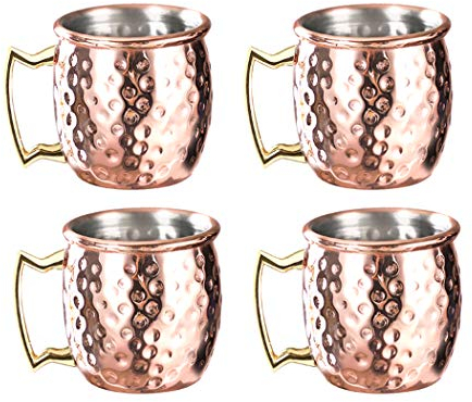 Hoshen 4 piezas de cóctel mini cobre martillo taza, mini taza de degustación de niña, taza de metal, 2 onzas, taza de cobre de acero inoxidable - puntos de oro rosa