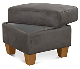 CAVADORE Hocker Ammerland Stauraumhocker mit Holzfüßen, als Fußhocker oder Beistellhocker 58 x 48 x 58 Wildlederoptik: Anthrazit Klein