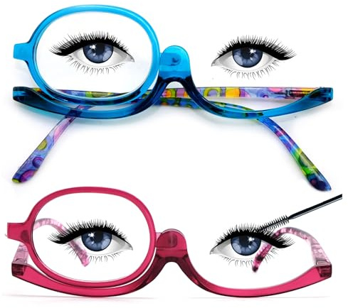 Sehnsucht 2 Pairs Eye Make Up Reading Glasses Womens Magnifying Cosmetic Readers Rotating Makeup Glasses for Women Blue Purple Tortoise 3660 1.50