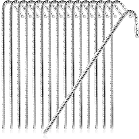COM-FOUR® 16x Anclajes de Suelo XL de Acero Macizo, Forma de J 42 cm, Ø 1 cm - Anclajes de Suelo galvanizados para Tiendas de campaña, pabellones, Castillos hinchables