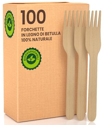 100 Forchette Usa e Getta Posate in Legno Biodegradabili Compostabili | Ecologiche in Legno di Betulla Monouso 100% Naturali