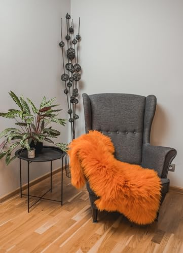 Tannery Sheepskin Orange gefärbtes echtes Schafsfell Lammfell Schafsfell Teppich Pelz weiche Wolle Decke, schaffell, Hygge (ca. 90/50cm)