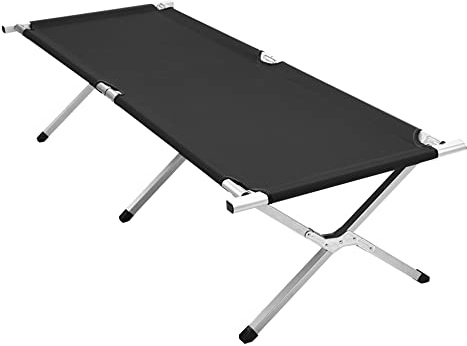 THINFAR Lit de Camp Pliant pour Le Camping, Lit de Camping Pliant avec Sac de Transport, 190 x 62 x 42 cm,Tubes métalliques, Charge Maximal 150 kg (Noir)