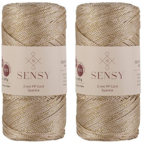 S Sensy Ekrü Sparkle 2 mm premium polypropen makramérep, 2 stycken, 230 m