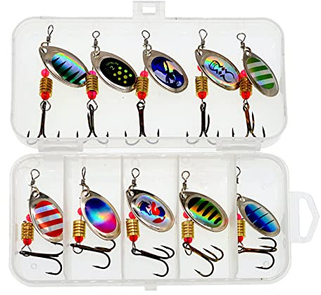 Angelköder,5/10/16 Stück Spinner Köder Set Multi-farbige Angelspinner Köder Löffel Köder, Fischereiköder Köder für Forellenpike Basslachs mit Box