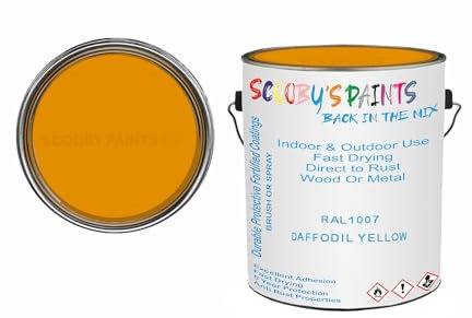 SCOOBYS PAINTS BACK IN THE MIX Anti Rust Direct to Metal Paint Protection prevents Corrosion indoor & Outdoor gloss Finish (250ML Tin, RAL1007 Daffodil yellow)