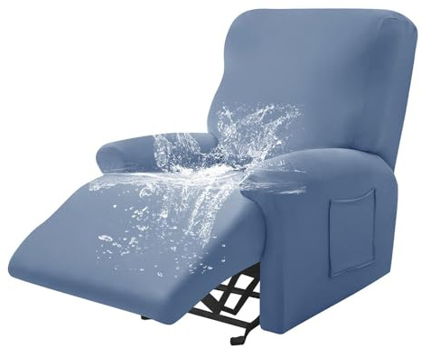 Highdi Stretchhusse für Relaxsessel Komplett Sesselschoner, Wasserdicht Stretch Relaxsessel Bezüge - Einfarbig Elastisch Sesselbezug für Fernsehsessel Liege Sessel (grau Blau,1 Sitzer)