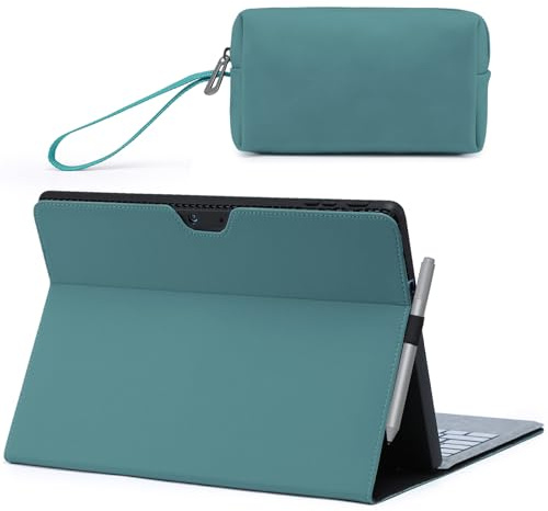 HYZUO Hülle für Surface Pro 11 2024, Surface Pro 10 2024, Surface Pro 9 2022, Mehrwinkelbetrachtung Folio Ständer mit Stylus Halter, Kompatibel mit Typ Tastatur, mit Zubehörtasche, Dunkelgrün