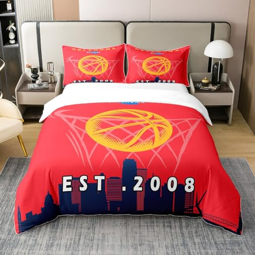 Kinder 100% Bio-Baumwolle Bettbezug, Basketball Stadt Name Bettwäsche Set 200x200, Basketball Tröster Bezug für Jungen, Sport Bett Sets mit 2 Kissenbezüge Schlafzimmer Dekor, Oklahoma