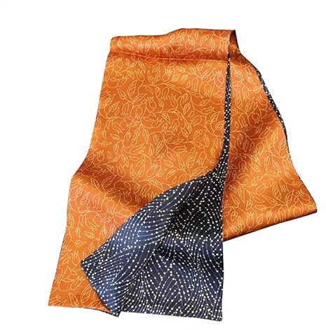 GIMIRO Sciarpa in seta satinata a doppio strato, 150 x 16 cm, cravatta a fiori, cintura in vita per blazer, cappotto, abito, 1#Navy/Arancione Unisex Floral, 150cm x 16cm