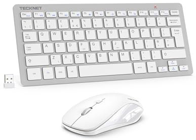 TECKNET Mini Wireless Keyboard and Mouse Set, 2.4G Cordless USB Keyboard and Silent Mouse Comb with Nano USB Receiver, 12 Multimedia Shortcuts for Computer, PC, Laptop, Desktop (Silver)