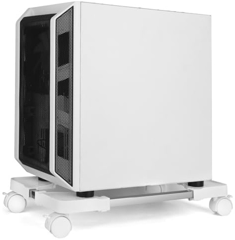 AkoaDa Soporte móvil para CPU, soporte de torre ajustable para computadora con 4 ruedas giratorias para oficina y uso doméstico (blanco)