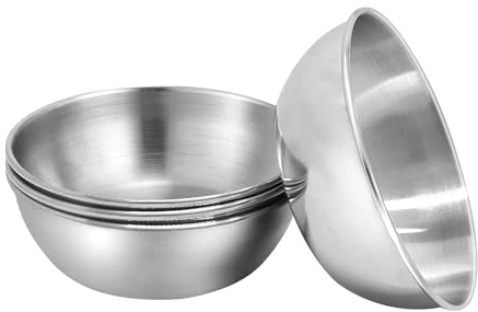 PCKOBEVER 4 Pcs Small Stainless Steel Sauce Dishes, Mini Dipping Bowls Dishes Condiment Sauce Cups, Seasoning Dishes Dip Bowls for Sushi Snacks Fruit Appetizer, Diameter 8cm, Depth 3cm (Silver)