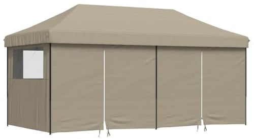 vidaXL Foldable Pop-Up Party Tent with Sidewalls - Taupe Oxford Fabric Pavilion, Powder-Coated Steel Frame, PVC-Coated, 580x292x315 cm