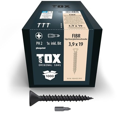 TOX Gipsfaserplattenschrauben FIBR 3,9 x 19 mm magaziniert, 1.000 Stk. | Für Gipsfaserplatten, magaziniert für schnelle Montage mit Magazinschrauber, 142643253919