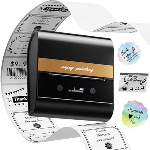 Memoking Etikettendrucker Selbstklebend, Thermo Etikettendrucker M260 Label Printer Etikettiergerät Bluetooth, Beschriftungsgerät Kompatibel mit iOS und Android für Barcode Adresse Einzelhandel Büro