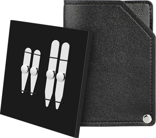 AOLVO Kragenstäbchen aus Edelstahl mit Magneten, magnetische Kragenstäbchen, Metall-Hemdkrageneinsätze, verbesserte Magnetkraft mit Ledergeldbörse