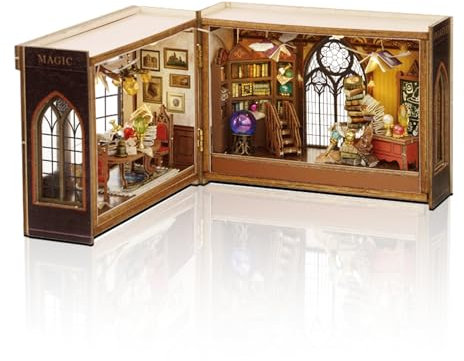 Cuteefun Kit DIY Casa in Miniatura per Adulti da Costruire, Modello di Mini Casa Fai da Te con Mobili Strumenti, Regalo di Natale Creativo e Artigianale(Scuola di Magia)