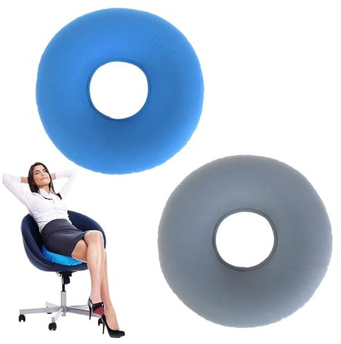 2 Stk Aufblasbares Ringkissen,Sitzring Nach Op,sitzkissen Ring Sitzring,Orthopädisches Rundkissen mit Pumpe,Orthopädische Sitzring mit Pumpe für Hämorrhoiden,Korrektur der Sitzhaltung (blau + grau)