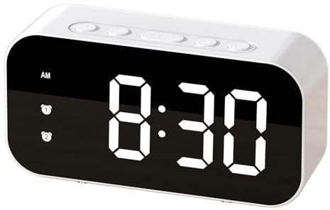 Digital Alarm Clock, Alarm Clocks Bedside, Electronic Desktop Clock with Voice Control, Temperature, Snooze, Calendar, Easy to Set Travel Alarm Clock, Gift for Kids Adults and Heavy Sleepers (White)