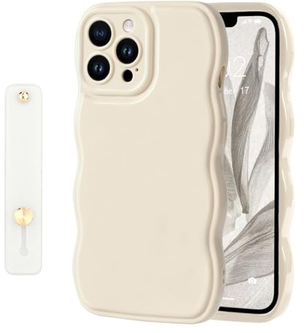 NITITOP Coque pour iPhone 12 Pro Max Uni Ondulée avec Dragonne, Blanc | avec Ajustable Poignée de Maintien, Mignon et Simple Design, pour Filles Femmes, Souple Silicone, Housse de Protection