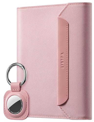 VULKIT Slim Reisepass Hülle für Herren und Damen RFID/NFC Schutz Magnetverschluss mit Airtag Halter, 4 Kartenfächer, 2 Reisepassfächer, Bordkartenhalter, Stifthalter und Ausweisfenster, Rosa