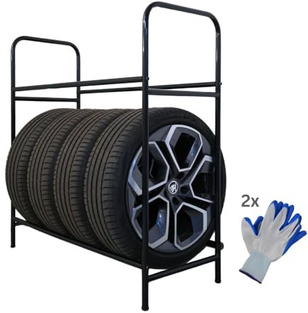PROREGAL Reifenregal CARRERO HxBxT 106x106x46cm, bis zu 8 Reifen auf 2 Ebenen, Schwarz, Werkstattregal, Lagerregal, Kellerregal