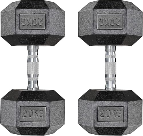 Set di 2 manubri esagonali, 10 – 30 kg, con rivestimento antiscivolo, impugnatura ergonomica, set di manubri corti in gomma polimerica, per allenamento aerobico, Singolo/Coppia