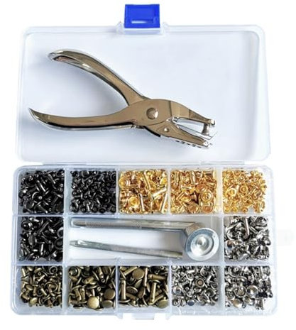 ROYJJ 480 Sets Ledernieten 6 mm/8 mm/12,0 mm, 4 Farben, Doppelkappen-Nieten, schlauchähnliche Metallnieten mit Zange und Einstellwerkzeug