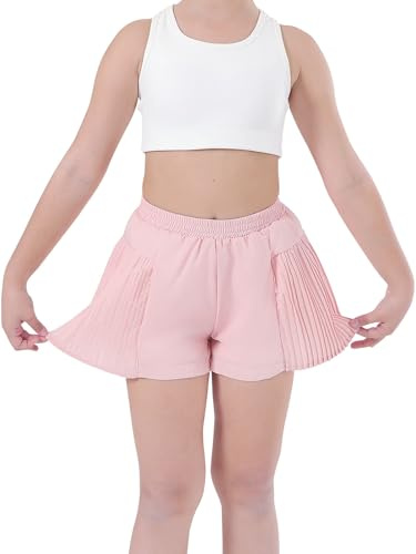 SPFASZEIV Löparshorts med fickor flickor 2 i 1 blommiga shorts barn sommar atletiska shorts för tennis 3-15 år, Rosa, 3-4 År