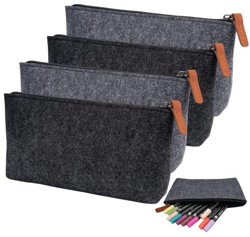 WhizNook 4 Stück Filz Mäppchen, Kosmetiktasche Filz mit Reißverschluss | Filzs Federmäppchen, Multifunktions Briefpapier Beutel, für Stifte, Bleistifte, Leuchtmarker, Büro Schulbedarf (22x12cm)