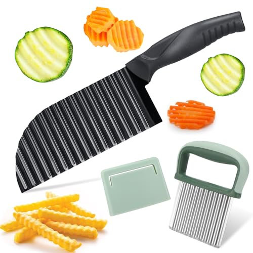 2 Pièces Coupe Patate en Acier Inoxydable,Coupe Frite Ondulée,Coupe-Frites ondulé avec Couvercle de Protection,Coupe-Frites ondulé Professionnel en Acier Inoxydable,pour Coupe légumes,Salade,Fruits