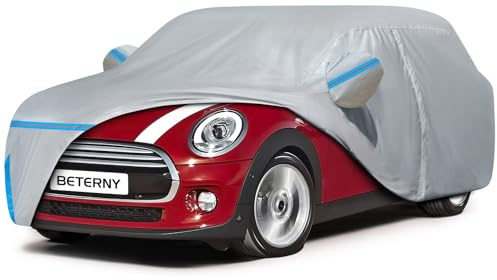 BETERNY Car Cover for 2002-2025 Mini Cooper 2 Door, Waterproof Custom-fit All Weather Sun Rain UV Dust Snow Protection Windproof Outdoor Full Car Cover with Door Zipper and Cotton Lining-Grey | All Weather Sun Rain Dust Snow Protection Outdoor Full Car Cover for Mini Cooper 2 Door with Door Zipper & Soft Cotton Lining