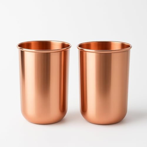 HEALTHANDWEALTH™ Pure Copper Tumblers for Drinking - Ayurvedic Health Pure Copper Cups – 2 pcs. Set - 300 ml.