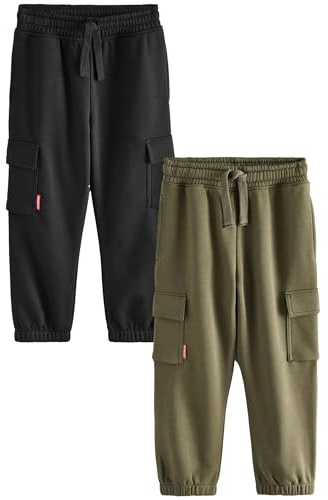 NEXT Äldre pojkar 2-pack cargojoggingbyxor, regular fit Black/Green 104