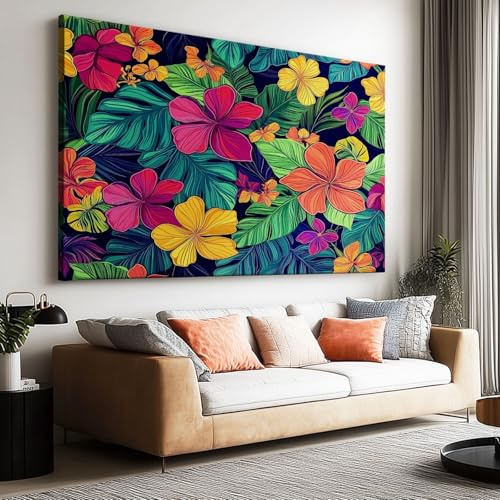 Toile Peinture 100 X 50Cm Sans Cadre Affiche Tropical Orchid Hibiscus Art Oeuvre Mur Art Photo Pour La Maison Salon Chambre Cuisine Peinture Sur Toile Horizontal Tableau Décor