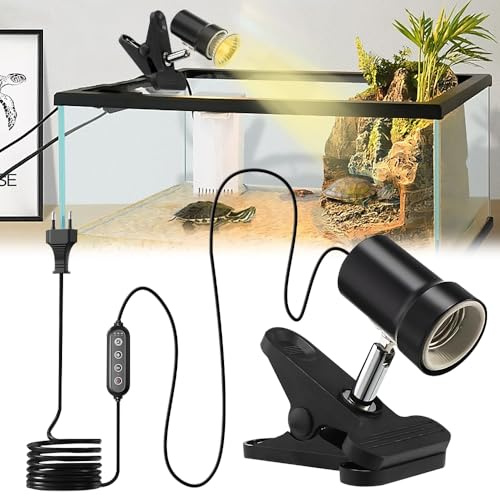SGZIOO Portalámparas E27, Lampara Pinza E27 Con Temporizador, Interruptor, 1,8 m Cable, Ajustable 360°, para Tortugas, Reptiles, Acuarios, Sin Bombilla