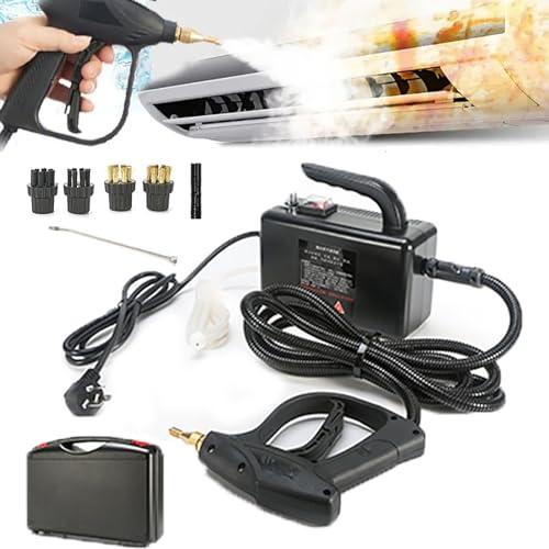 WhFKLca Pulitore A Vapore Ad Alta Pressione da 2600 W, Macchina per La Pulizia A Vapore Portatile, Design Senza Serbatoio, Pulitore A Vapore per Cucina,Bagno,Mobili,Pavimento,Seggiolino Auto Black