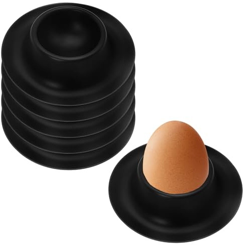 JazRvr 6 Eierbecher Schwarz, Steingut Eierbecher Camping, Lustige Eierbecher für Frühstück, Camping und Familienfeiern, Robuste Eierhalter für Kinder und Erwachsene