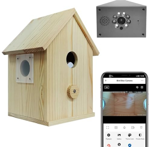 Smart WiFi Bird Box with Camera, 64GB Memory Card, Wooden House Design, 195 x 120 x 120 mm