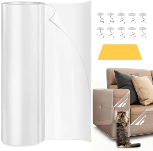 Xeticey Cat Anti Scratch Tape, Sofa Protector from Pets 20CM x 3M Cat Furniture Protector Tape Transparent Stop Cats Scratching Furniture Wear-Resistant for Carpet, Sofa, Couch (7.8 x 118)